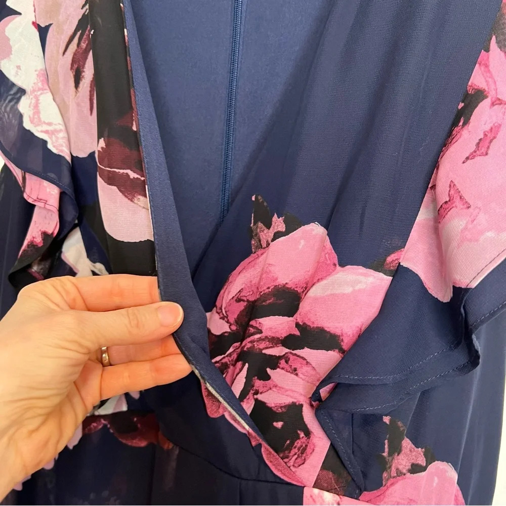 Marina Women's Blue Pink Floral Lined Maxi Party‎ Wedding Dress Gown. Size 12. - Picture 9 of 15